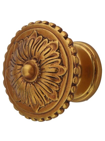 Dahlia Cabinet Knob - 1 1/4 inch Diameter in Paris Brass.